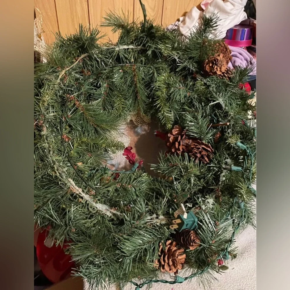 Festive Gold and Red Holiday Wreath
